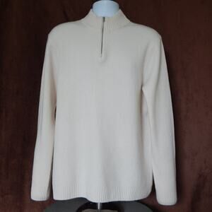 NWT NAADAM One Quarter Zip Mock Neck Ribbed Sweater Cashmere Blend White Men XL